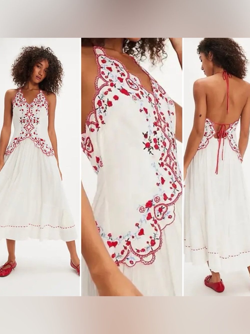 NWT Free People Valenciana MIDI Dress Embroidered Large